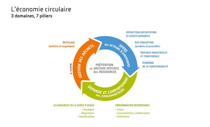 Schéma des 7 piliers de l'économie circulaire selon l'ADEME